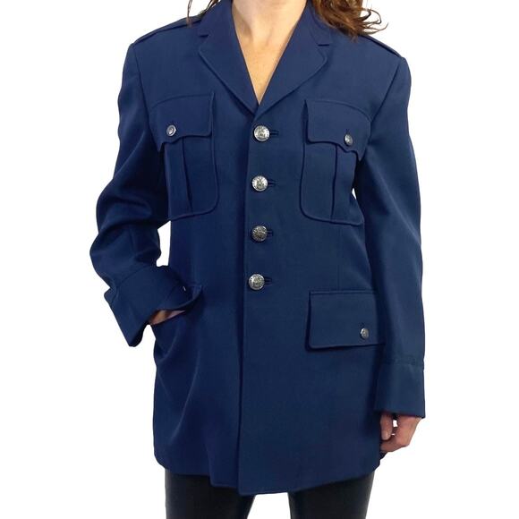 Vintage Men's Navy Blue Military Blazer Sz Medium - Picture 1 of 8